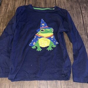 Mini Boden Navy Long-Sleeve Top with Green Frog Wizard